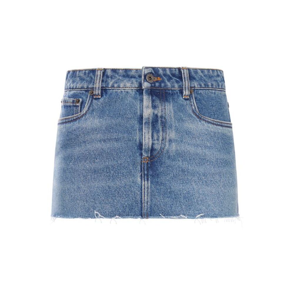 Miu Miu Women Used Wash Denim Mini Skirt With Frayed Hem